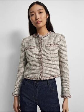 Theory Preston Tweed Cropped Jacket Bouclé Multi-Color Size 6